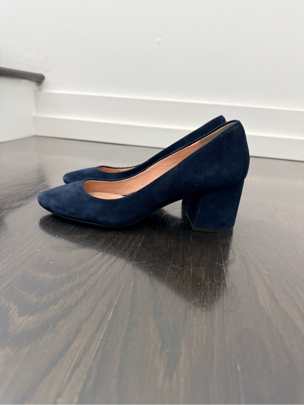 Taryn Rose Blue Suede Block Heel Pumps